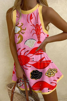 Margovil Sleeveless Marine Life Print Mini Beach Dress