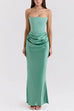 Margovil Strapless Ruched Satin Splice Bodycon Maxi Dress
