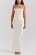 Margovil Strapless Ruched Satin Splice Bodycon Maxi Dress