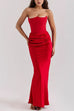 Margovil Strapless Ruched Satin Splice Bodycon Maxi Dress