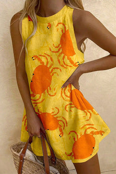 Margovil Sleeveless Crab Print A-line Mini Dress