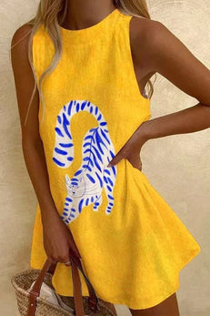 Margovil Round Neck Sleeveless Cartoon Print Mini Dress