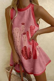 Margovil Sleeveless Cactus Print Mini Beach Dress