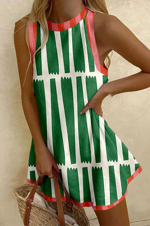 Margovil Round Neck Color Block Striped Mini Tank Dress