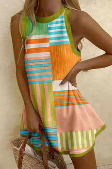 Margovil Sleeveless Striped Color Block A-line Mini Dress