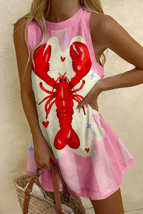 Margovil Sleeveless Lobster Print Mini Dress