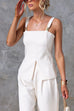 Adjustable Strap Slit Front Top and Pocketed Wide Leg Pants Set