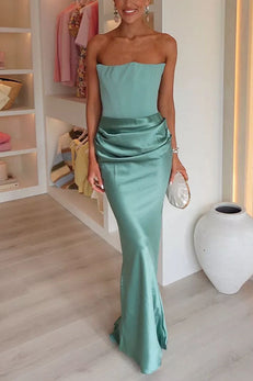 Margovil Strapless Ruched Satin Splice Bodycon Maxi Dress