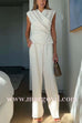 Chic Wrap V Neck Top and Wide Leg Pocketed Pants Set