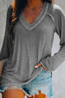 Margovil V Neck Long Sleeves Solid T Shirt