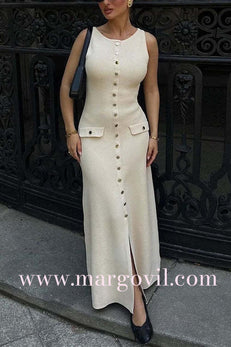 Margovil Sleeveless Button Down Knit Bodycon Maxi Dress
