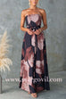 Strapless Tie Waist Floral Print Flowy Maxi Dress