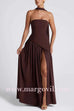 Margovil Strapless Back Lace-up High Slit Splice Maxi Dress