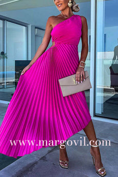 Margovil One Shoulder Cut Out Waist Irregular Pleated Party Dress