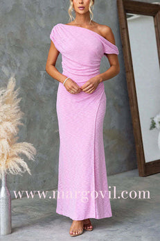 Asymmetric One Shoulder Ruched Wrap Maxi Dress