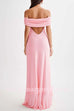 Margovil Off Shoulder Back Cut Out Ruffle Slit Maxi Dress