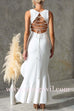Sleeveless Lace-up Backless Ruffle Hem Slit Maxi Dress