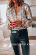 Margovil Stylish V Neck Long Sleeve Sequin Splice Top