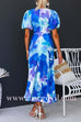 V Neck Twist Front Puff Sleeves Floral Print Midi Dress