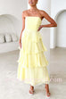 Margovil Strapless Empire Waist Ruffle Layered Maxi Dress