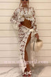 Margovil Long Sleeves Crop Top and Tie Waist Wrap Maxi Skirt Lace Set