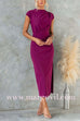 Ruched Cap Sleeve Side Slit Bodycon Midi Dress