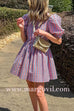 Puff Sleeves Button Up Drawstring Waist Gingham Mini Dress