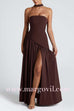 Margovil Strapless Back Lace-up High Slit Splice Maxi Dress