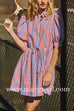 Puff Sleeves Button Up Drawstring Waist Gingham Mini Dress