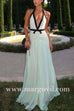 Margovil Deep V Neck Halter Backless Color Block Bow Maxi Dress