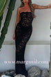 Margovil Strapless Lace Hollow Out Bodycon Maxi Dress