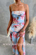 Strappy Ruched Waist Slit Floral Print Maxi Dress