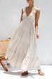 Margovil V Neck Ruffle Trim Tiered Sleeveless Linen Maxi Dress (2 Colors)