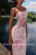 Margovil Strapless Floral Print Mesh Bodycon Maxi Dress