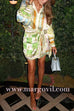 Margovil Long Sleeves Unique Print Wrap Mini Shirt Dress