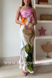 One Shoulder Side Draped Ruffle Slit Floral Print Maxi Dress