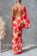 One Shoulder Bell Sleeve Backless Printed Maxi Dress
