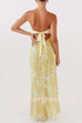 Margovil Strapless Tie Back Cut Out Floral Print Maxi Dress