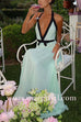 Margovil Deep V Neck Halter Backless Color Block Bow Maxi Dress