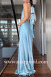 Tie Bow Halter Open Back Satin Maxi Party Dress