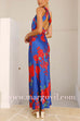 One Shoulder Back Cut Out Floral Print Satin Maxi Dress