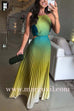 Margovil Sleeveless Cut Out Back Lace-up Gradient Pleated Maxi Dress