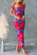 Asymmetric Neck Back Slit Floral Print Maxi Dress