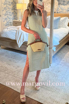 Sleeveless Side Buttons Seersucker Tunic and Pocketed Shorts Set