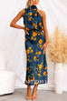 Mockneck Sleeveless Waisted Floral Midi Dress