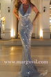 Margovil Halter Cowl Neck Open Back Sequin Maxi Party Dress