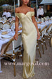Margovil Off Shoulder Backless Cut Out Satin Maxi Dress