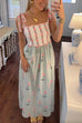 Margovil Tie Shoulder Back Lace-up Striped Floral Maxi Cami Dress
