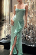 Margovil Spaghetti Strap Frill Trim Draped Slit Maxi Dress