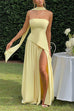 Margovil Strapless Back Lace-up High Slit Splice Maxi Dress